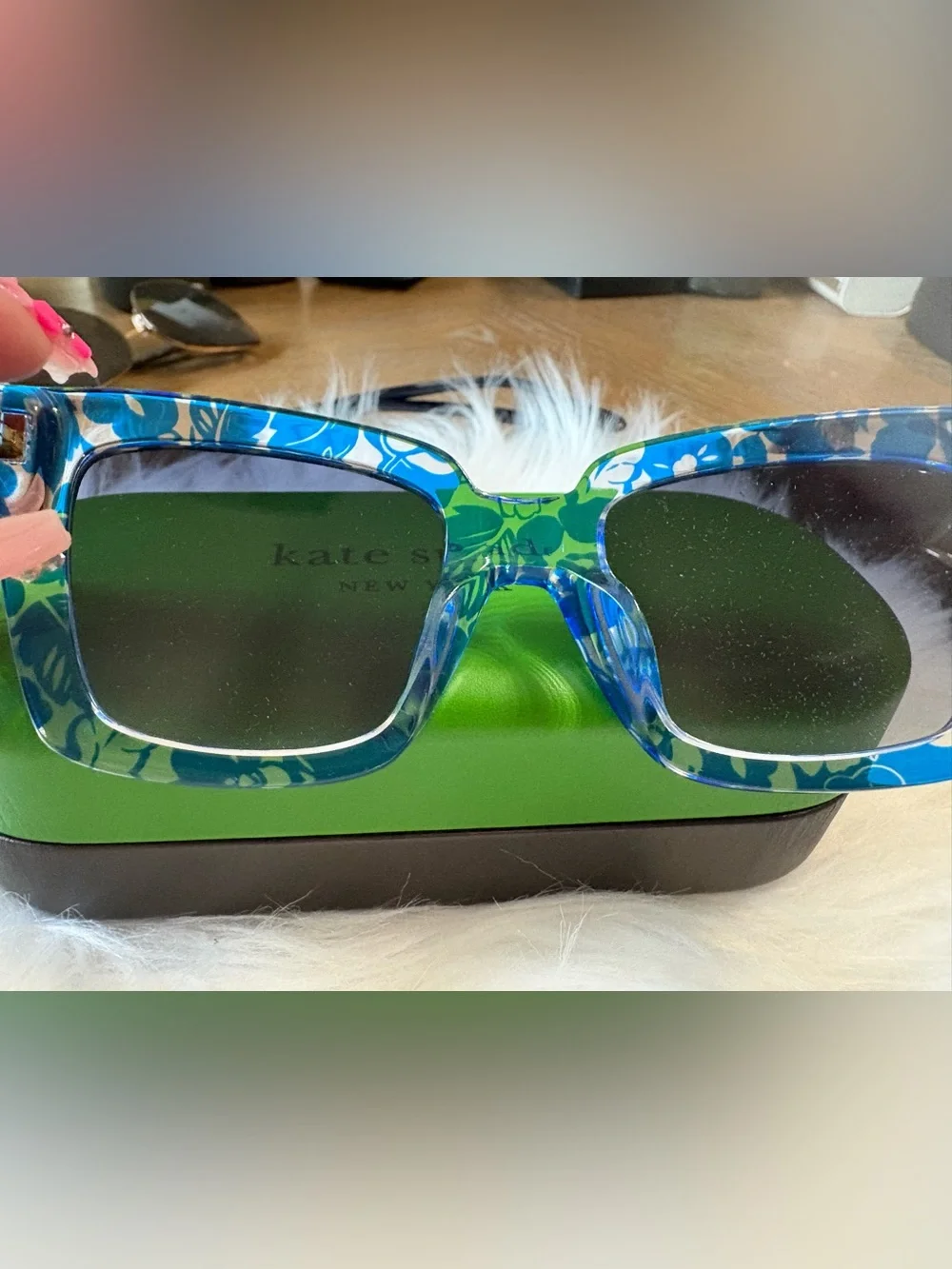 kate spade Blue Floral Square Sunglasses with Dark Lenses